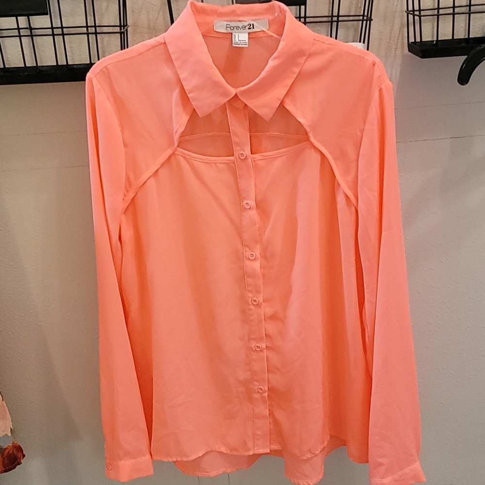 Neon Button down long sleeve Blouse